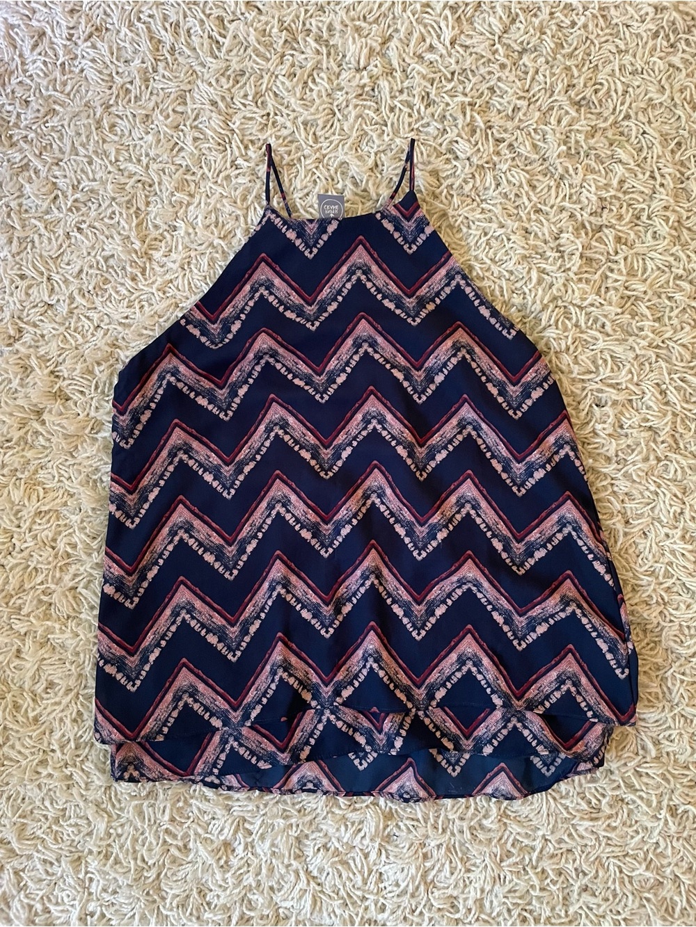 Paper Crane Navy Chevron Halter Tank with Pink Accents